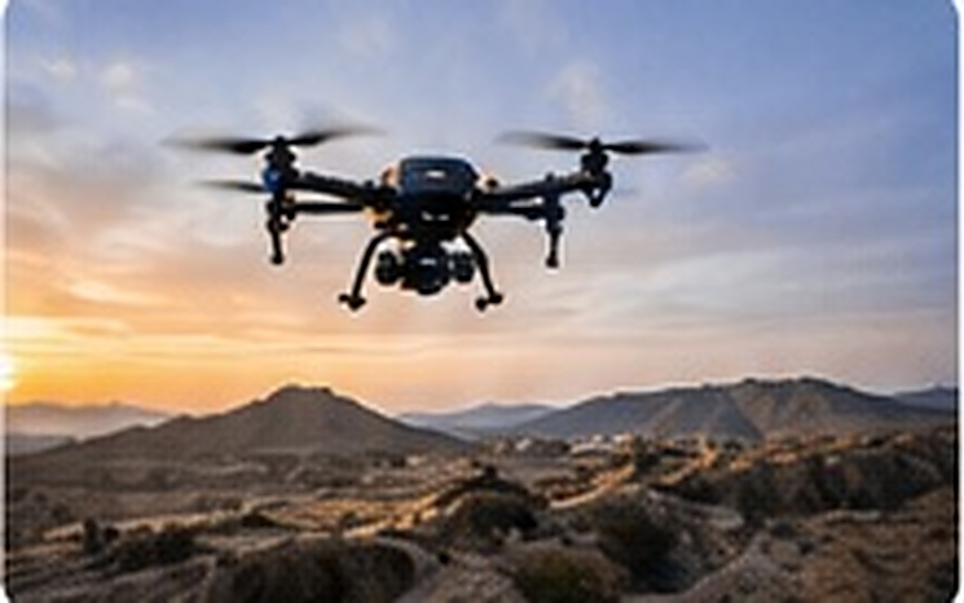 Drone flying over scenic hills