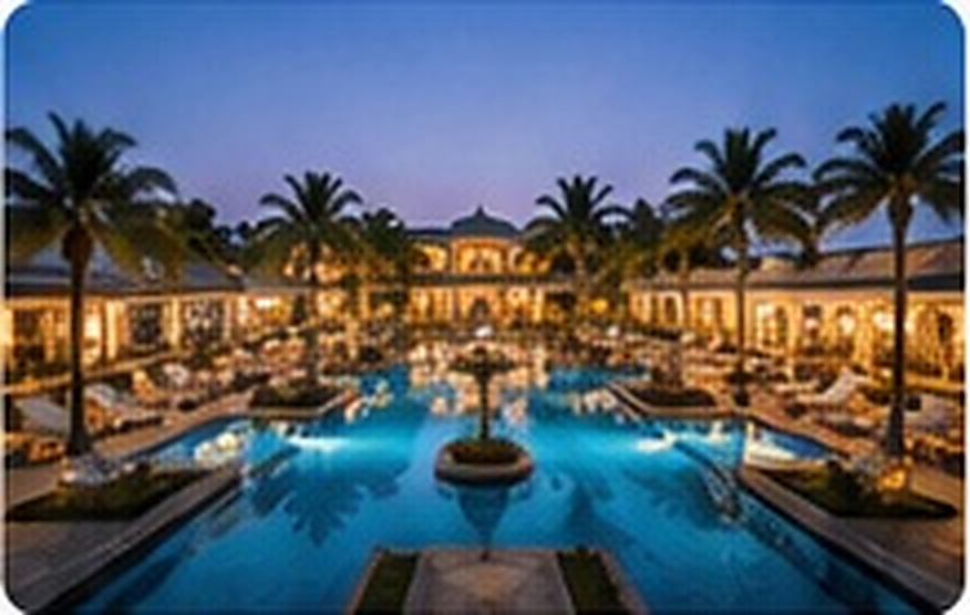 Luxury resort pool at dusk