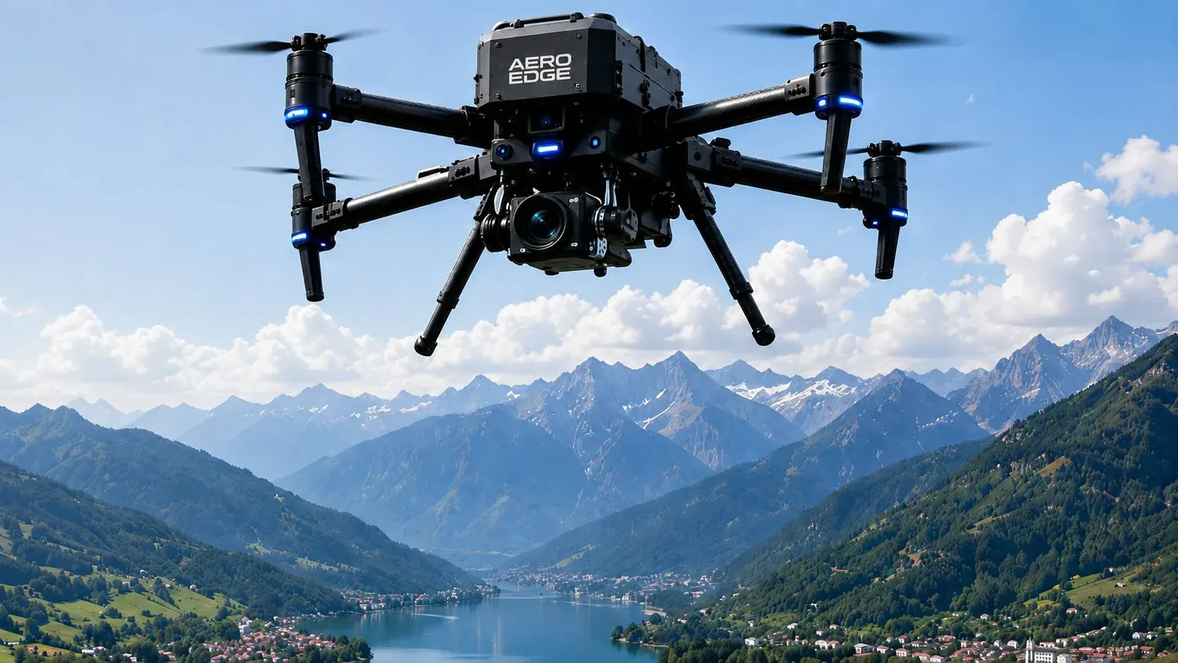 Full-service drone company in India — AERO Edge drone operating over Udaipur landscape