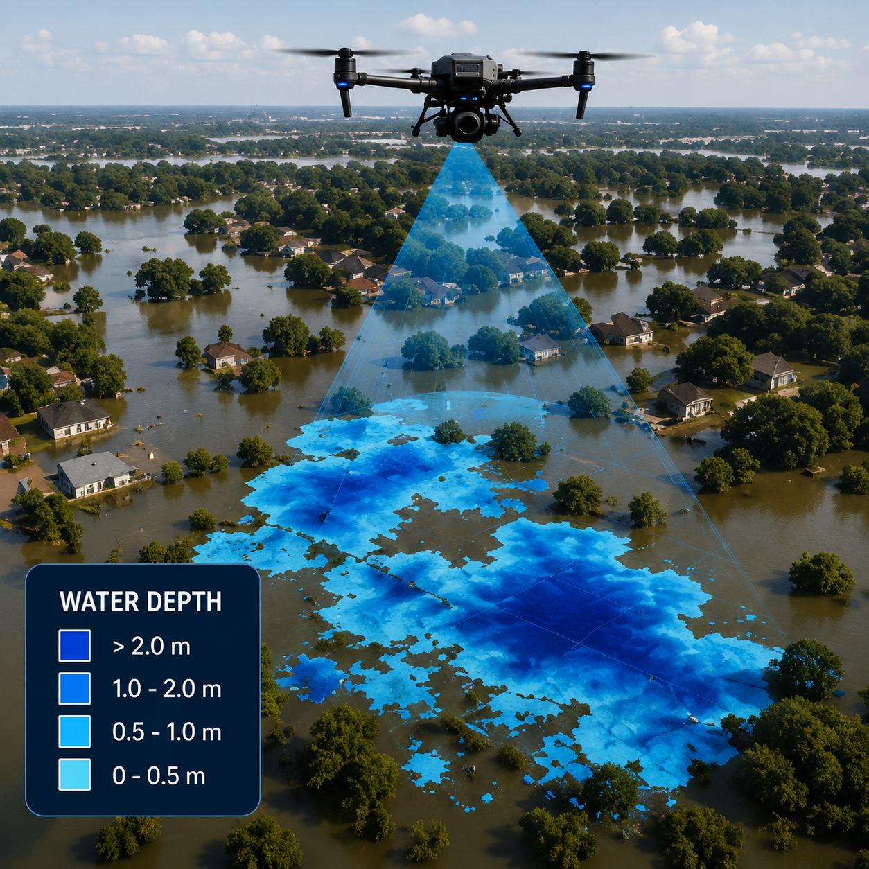Flood assessment aerial mapping view