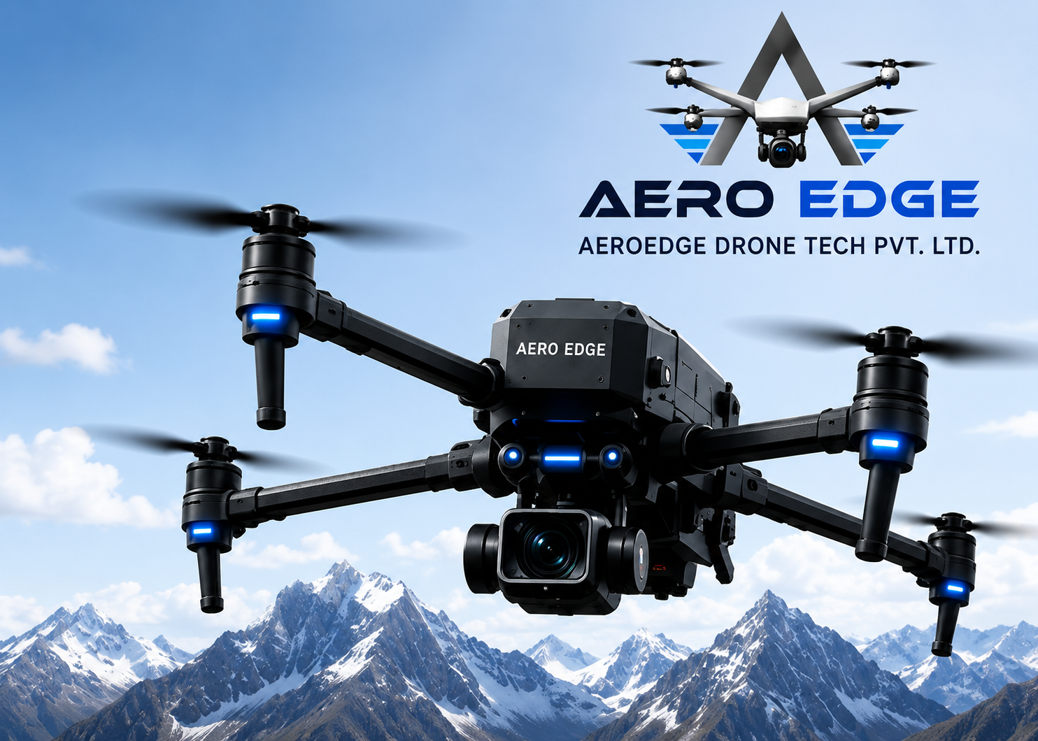AeroEdge industrial drone operating over mountain terrain